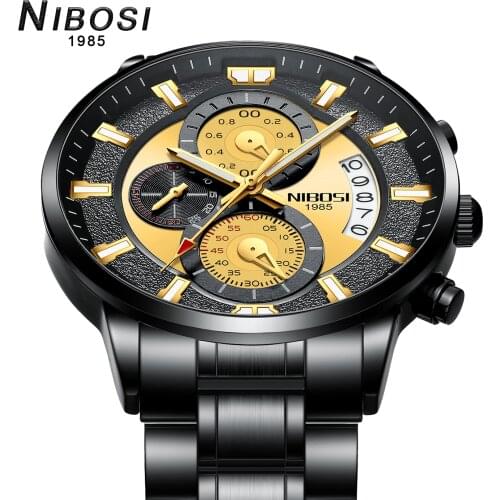Relogio Masculino NIBOSI New Sport Chronograph Mens Watches Top Brand Luxury Steel Quartz Clock Waterproof Big Dial Watch Men