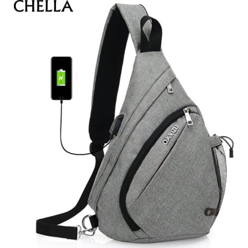 Men Backpack Anti Theft Drop Design Canvas Chest Bag USB Rechargeable Teenager Single Shoulder Bags Glasses Hook Mochila BP0213