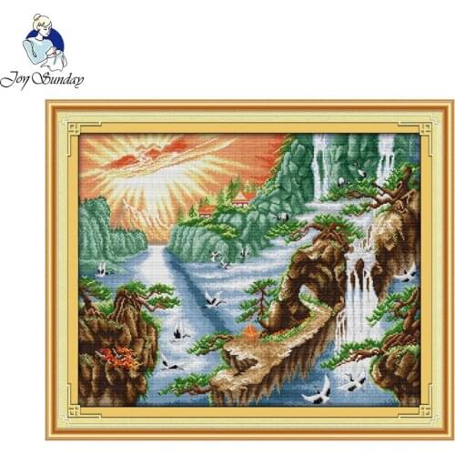Joy Sunday Sunshine Waterfall Counted Cross Stitch Kit Print Cross-stitch Set Embroidery Needlework Cross-Stitching DIY Painting