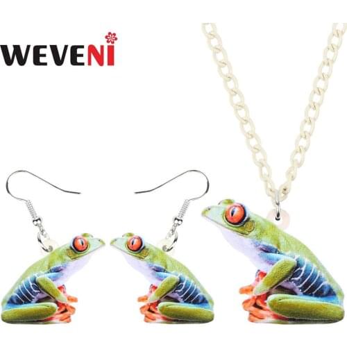 WEVENI Acrylic Jewelry Sets Sitting Wild Cute Frog Necklace Earrings Drop Fashion Animal Pendant For Women Girls Lovers Gift