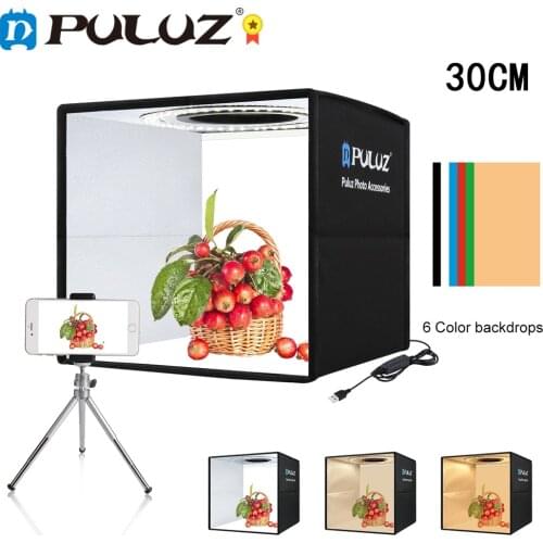 PULUZ 30cm Photo Studio Light Box Ring LED LightBox Shooting Tent Box Kit With 6 Colors Background Photography Backbrops Kits