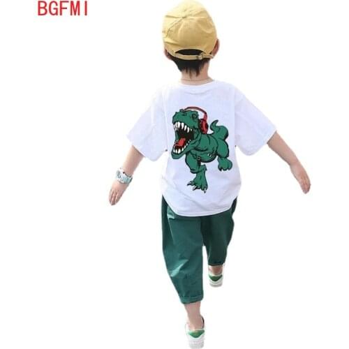 Teenage Girls Casual Childrens Clothing Boys Summer Sets New Cotton Korean Short-sleeved + Camouflage Dinosaur Print 2pcs Suit
