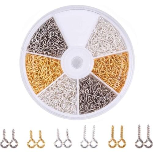About 700pcs/box Mini Eye Pins Hooks Eyelets Screw Bail Peg Threaded Clasps For Half Drilled Beads Charm Clasps Jewelry Making