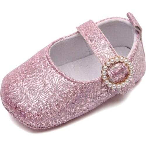 Infant Shallow Princess Shoes Pearl Buckle Soft Sole Flash Cloth Matching Dress Baby Girl Toddler Non-Slip Prewalker