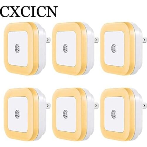 Smart Light Control LED Night Light Square Warm Light US UK EU Standard 6 Pack