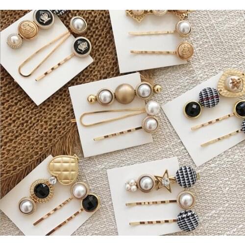1set=3Pc Simulated Pearls Hairpins Hair Clips Jewelry geometric Clips Headwear Accessories Women Girl Ponytail Barrettes