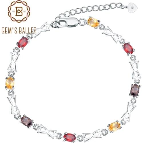 Gems Ballet 925 Sterling Silver Gemstone Bracelet Natural Citrine Garnet SmokyQuartz Bracelets & Bangles For Women Fine Jewelry