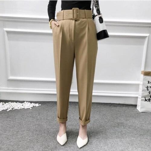 Women elegant black pants sashes pockets zipper fly solid ladies streetwear 2020 casual chic trousers pantalones 9 colors