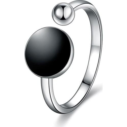 Womens Fashion Graceful Round Black Point Open Ring Simple Style Creative Daily Ring Accessory For Lady Charming Trendy Jewelry