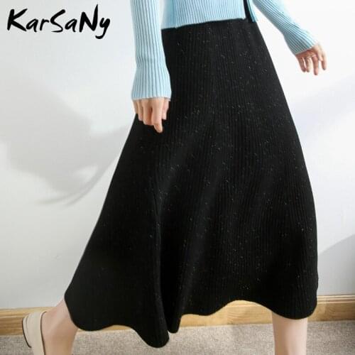 KarSaNy Winter Skirts Women Warm High Waist Black A Line Skirt Office Ladies Vintage Knitted Long Skirts For Women Autumn 2021