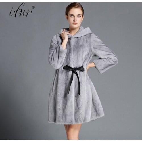 2017 Brand luxury women natural mink fur jacket long style with sashes elegant lady high quality Imported winter fur coat