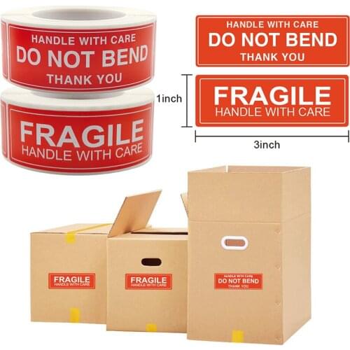 250pcs/roll 1x3Inch Warning Sticker Fragile Handle Caution Thank You Labels Transport Packaging Remind Labels