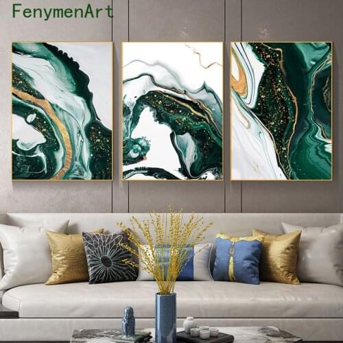 Canvas Painting Abstract Blue Gold Marble Poster Flowing Gold Leaf Landscape Wall Art Print Modern Picture Home Interior Decor