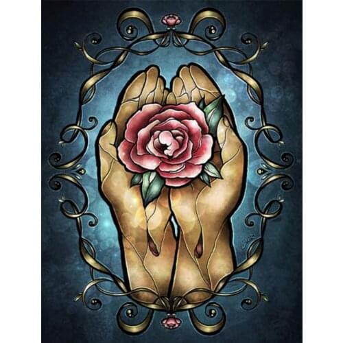 5D DIY New Life with Rose Flower Diamond Painting Full Diamond Embroidery Cross Stitch Mosaic Craft Kit Home Decoration Gift