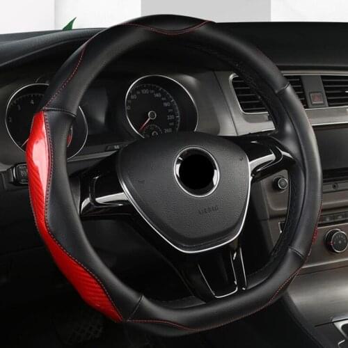 Car Steering Wheel Cover 38cm D Type Steering Cover Carbon Fiber Leather Wheel Cover Anti Slip Scratch Breathable Sewing