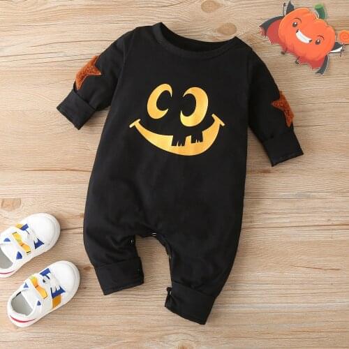 Halloween Clothes Fall Winter Baby Boy Clothes Casual Cotton Cute Star Cartoon Little Ghost Print Long Sleeve Baby Romper 0-18M