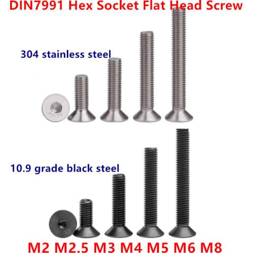 5-50pcs Allen Key Head DIN7991 M2 M2.5 M3 M4 M5 M6 M8 Stainless Steel 304 0r Black Hex Socket Flat Countersunk Head Screw