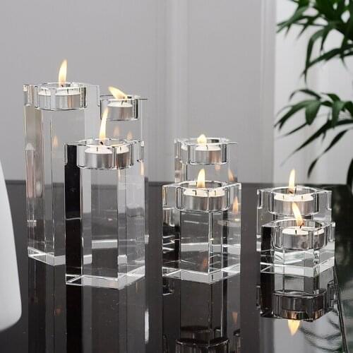 European Crystal Candle Holders Tea Light Wedding Table Centerpieces Glass Candlestick Modern Home Decoration Accessories