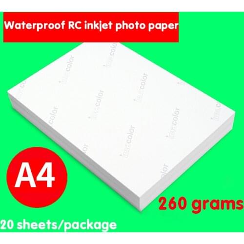 20 Sheets/pack A4 High Quality Photo Paper 260g Waterproof Glossy Photo Paper, Suitable for Household Color Inkjet Photo Printer