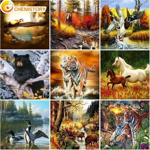 CHENISTORY 5D DIY Diamond Painting Natural Animal Mosaic Sale Cross Stitch Full Round Drill Diamond Painting Diamond Embroidery