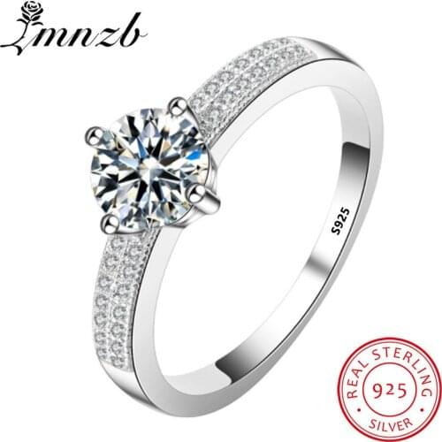 LMNZB Luxury Wedding Rings for Women 925 Sterling Silver 1 Ct Cubic Zircon Wedding Engagement Ring Jewelry Gift LR022