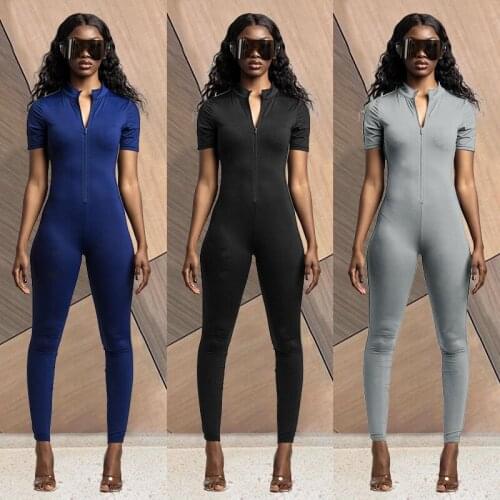 Womens Summer Fashion Leisure Short Sleeve Jumpsuit Women Solid Color Slim Overalls Elegant Romper Streetwear