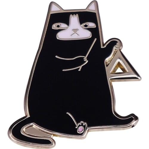Cool Musician Cat Pin Triangle Bell Percussion Badge