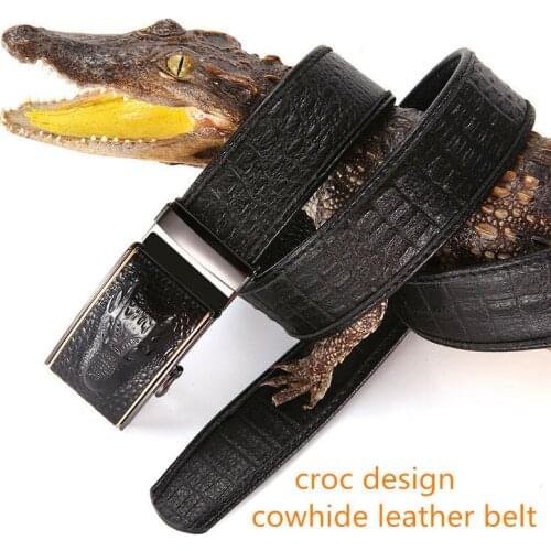 LGFD 2020B01 Men Crocodile pattern OFFICE DRESS ratchet buckle cowhide croc design genuine leather belts