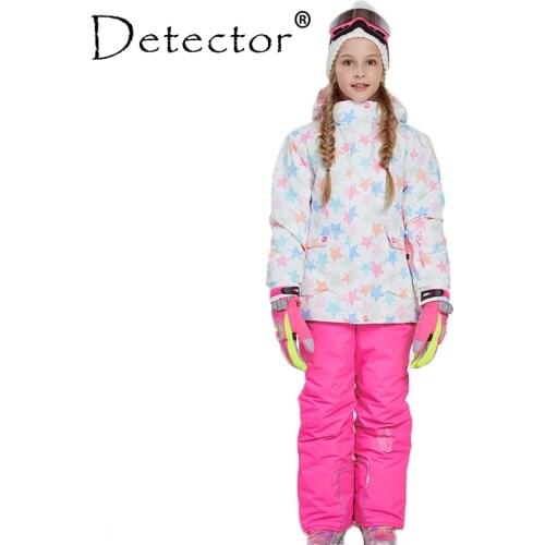 Detector Girl Ski Jacket and Pant Winter Warm Skiing Suit Windproof Removable Hood Outdoor Children Clothing Set Kids Snow Sets