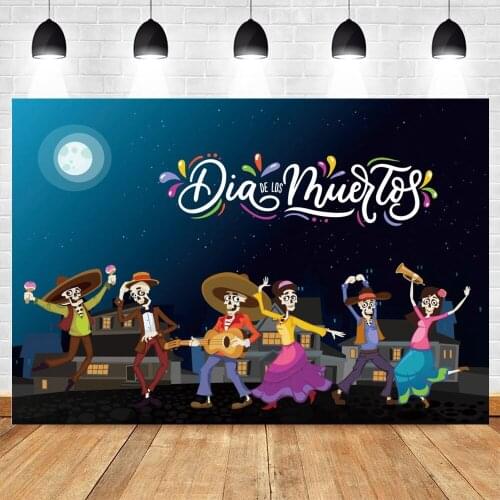 Mexican Day Of The Dead Backdrop Dia De Los Muertos Photography Photographic Background Fiesta Skull Dress-Up Party Photo Studio