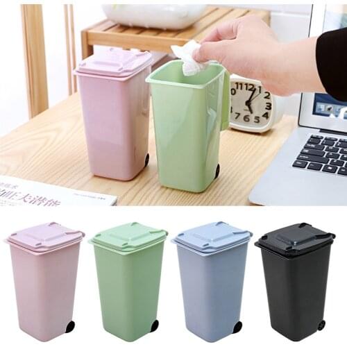 Mini Desktop Trash Can 4color Garbage Storage Box Living Room Coffee Table with Cover Small Paper Basket Plastic Garbage Bag