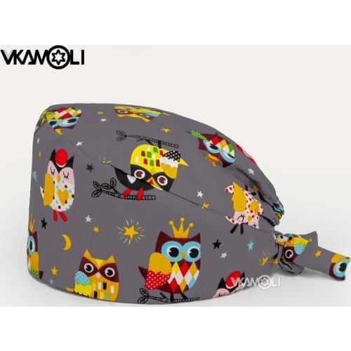 Fashion Multicolor cartoon printing hat adjustable Scrub hat beauty salon nursing cap laboratory pet shop fashion scrub cap