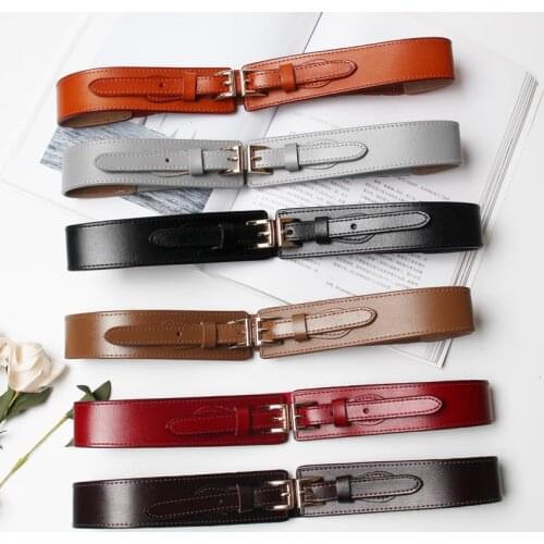 Fashion Cow Leather Elastic Waistband Women Plain Slim Genuine Leather Metal Pin Buckle Long Belts Female Winter Belt for Dress