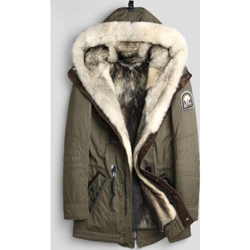 Real Fur Coat Natural Wolf Fur Parka Mens Winter Jacket Male Streetwear Long Coats Luxury Warm Jackets Veste L17-1288 YY346