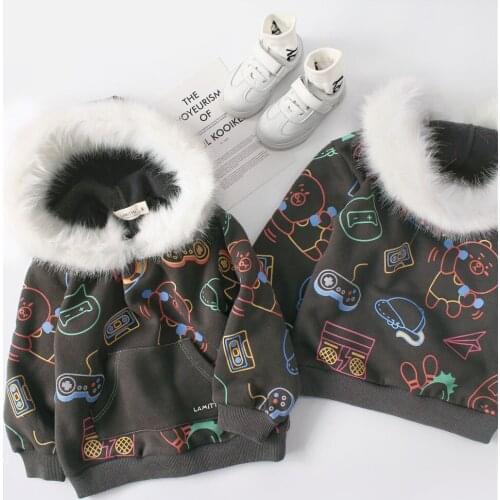 Tonytaobaby New Autumn Winter Clothes for Boys and Girls Childrens Clothing Street Fashion Cartoon Velvet Hoodies