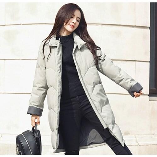 Autumn And Winter Long Down Cotton Jacket Women Loose Warm Thick High Collar Coat Female Casual Padded Womens Winter Coat