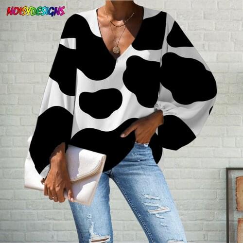 WHEREISART Fall Womens Tops And Blouses Black Cow Prints Ladies Fashion Soft Breathable Casual Clothes Feminina Camisas Blusas