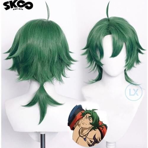 Anime Joe/Kojiro Nanase Cosplay Wig Green Short Straight Mullet Hair Ponytail Heat Resistant SK8 the Infinity Halloween For Men