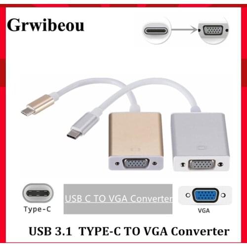 Grwibeou Type C to Female VGA Adapter Cable USB 3.1 to VGA Adapter for New Macbook Surface Pro Hot Sales USB C TO VGA Converter