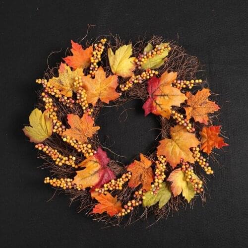 Christmas Thanksgiving Autumn Color Garland Window Restaurant Home Maple Leaf Decoration Ornaments Holiday Pendant Wreath