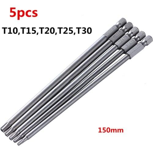 Silver Torx Screwdriver bit Acces 5 Pcs/Set T10-T30 Magnetic Torx Screwdriver