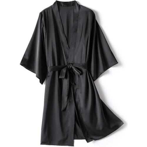 Loose Casual Mini Nightgown&bathrobe Bridal Wedding Robe Suit Women Sexy Satin V-neck Kimono Bath Gown Summer New Lady Sleepwear