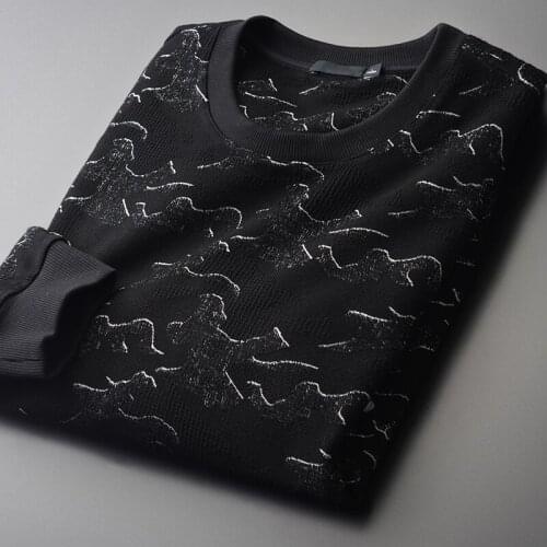 Yarn-dyed Pattern Sweatshirt Male Luxury Round Collar Simple Sweatshirts Men Plus Size 4xl Fashion Slim Fit Mens Hoodies