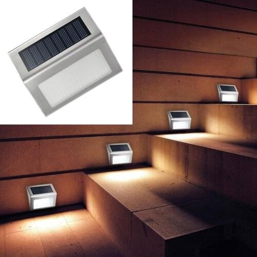 Outdoor Stainless Steel LED Solar Wall Stair Pathway Lamp Household Solar Energy LED Garden Fence lampara Gutter Patio Lighting