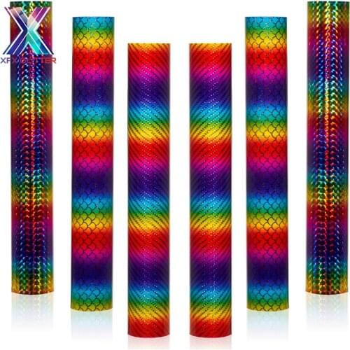 XFX HTV 10PCS 12*12IN Holographic Rainbow Permanent Gradient Adhesive Craft Vinyl Cricut Film for Window Glass Car Cup Decor DIY