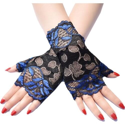 Women Summer Thin Sunscreen Fingerless Gloves Hollow Jacquard Floral Lace Contrast Color Dance Party Driving Mittens 2020