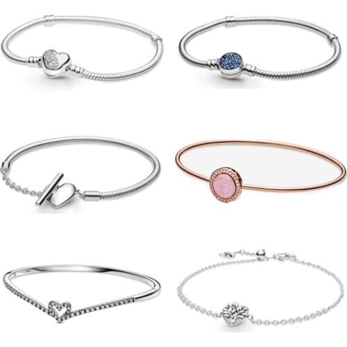 2021 NEW 100% 925 Sterling Silver Valentines Day Limited Collection Chain Bracelet Fit Women Original Fashion Jewelry Gift