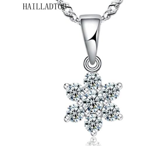 Silver Plated Pendant Elegant Snowflake Necklace For Women High End 64 Faces Crystal Jewelry For Party Wedding