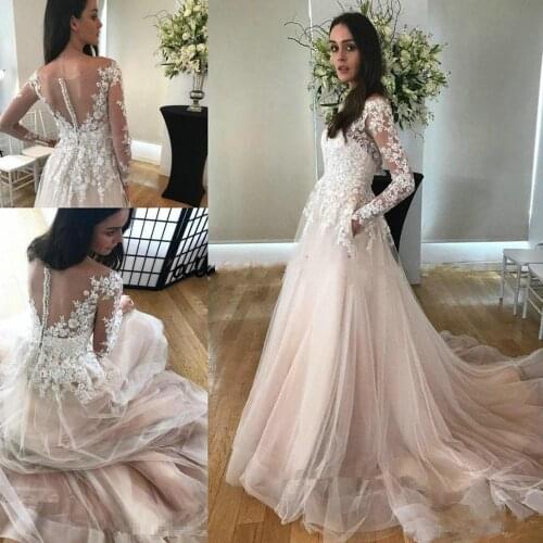 Robe Dubai Mariee Appliques Wedding Dress 2020 New Arrival A Line Kaftans With Pocket Formal Arabic Bridal Bride Dress Gown Long