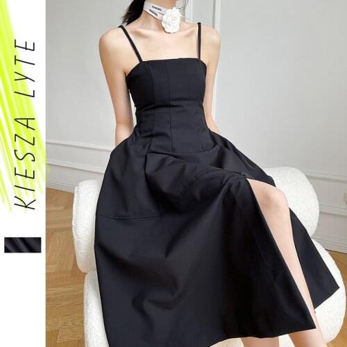 Kiesza Lyte Dresses for Women 2021 Vintage Chic Spaghetti Strap Split Evening Party Black Dress vestidos de fiesta verano